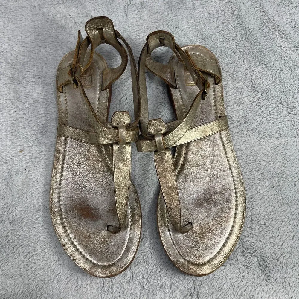 Frye Sandals Womens 7.5 Gold‎ Leather Rachel T Strap Strappy Boho